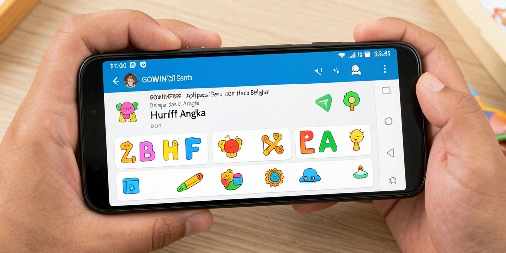 Antarmuka aplikasi GOWIN789 untuk belajar huruf dan angka yang menarik.