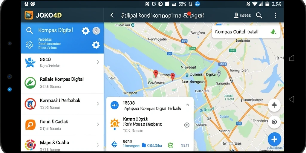 Tampilan antarmuka JOKO4D menampilkan fitur kompas digital dengan jelas.