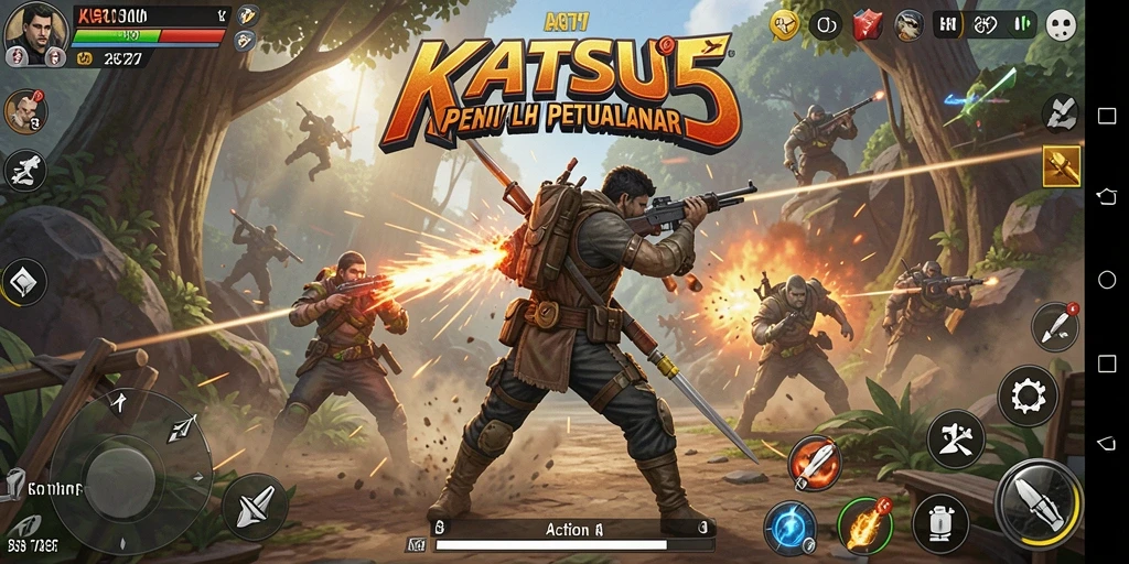 Screenshot KATSU5 menampilkan aksi intens dari pertarungan karakter.