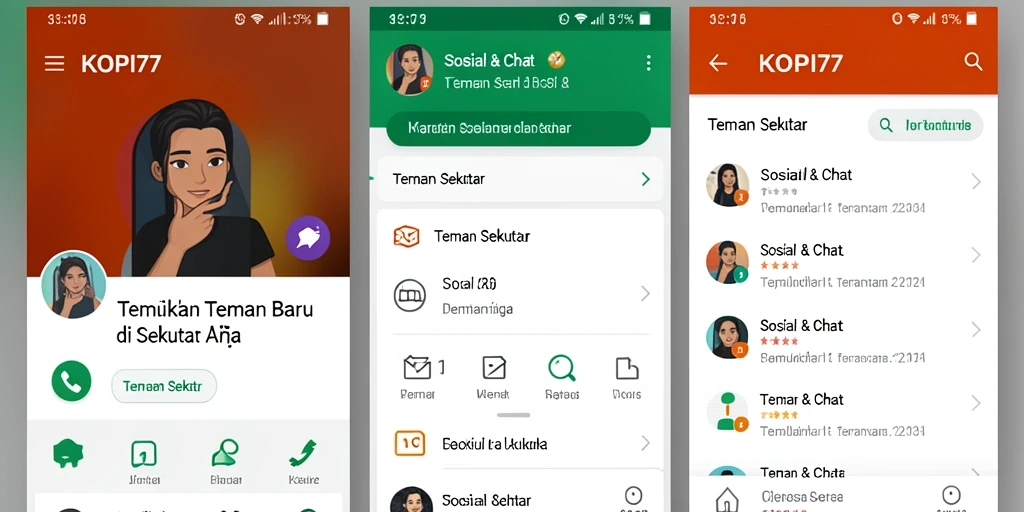 Antarmuka intuitif KOPI77 untuk mencari teman baru.