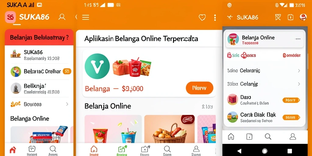 Screenshot antarmuka aplikasi SUKA86 untuk belanja online.